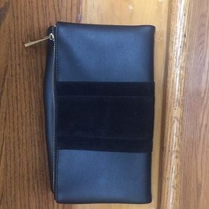 Black Vegan Leather Foldover Zippered Clutch